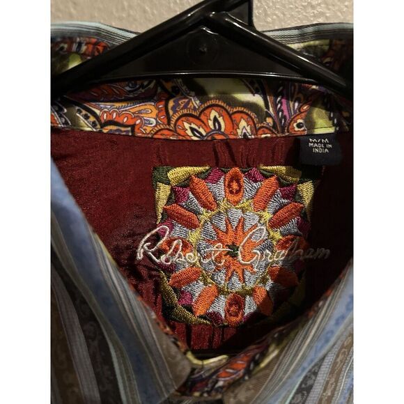 Robert Graham Mens Medium Long Sleeve Button Up Shirt Blue Flip Cuff - Picture 5 of 6